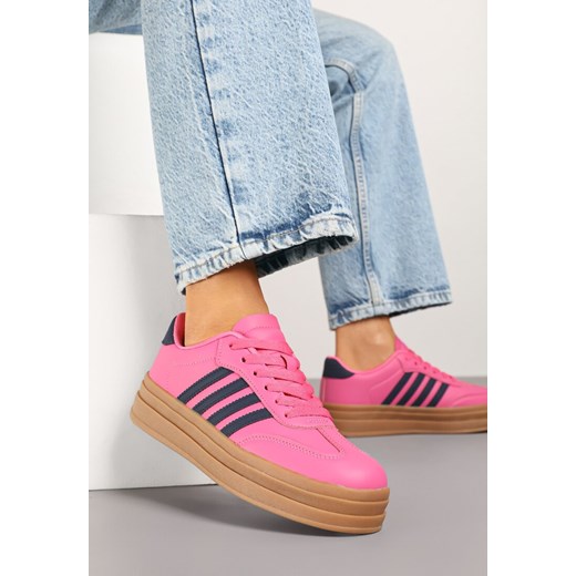 Różowo-Granatowe Sneakersy Kultowe Tenisówki na Grubej Podeszwie z Tłoczeniami Ellimia ze sklepu renee.pl w kategorii Buty sportowe damskie - zdjęcie 179573183