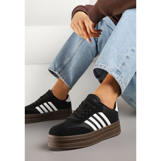 Czarno-Białe Sneakersy Kultowe Tenisówki na Grubej Podeszwie z Tłoczeniami Ellimia ze sklepu renee.pl w kategorii Buty sportowe damskie - zdjęcie 179575502