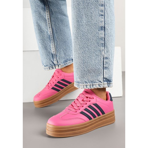 Różowo-Granatowe Sneakersy Tenisówki Ozdobione Paskami Naire ze sklepu born2be.pl w kategorii Buty sportowe damskie - zdjęcie 179575703