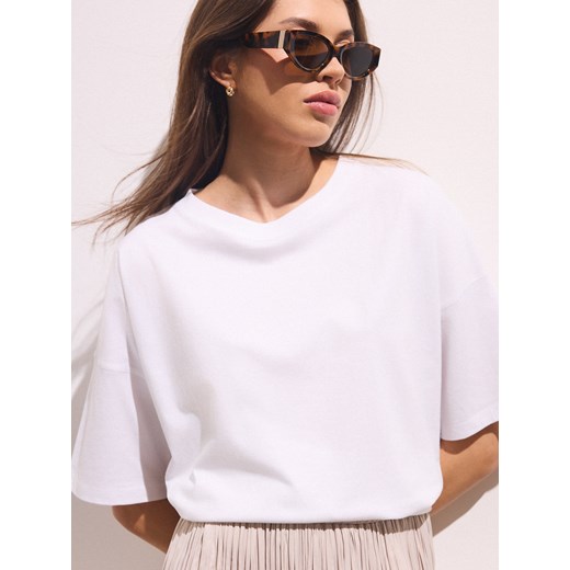 Mohito - Bawełniany t-shirt - biały ze sklepu Mohito w kategorii Bluzki damskie - zdjęcie 179576653