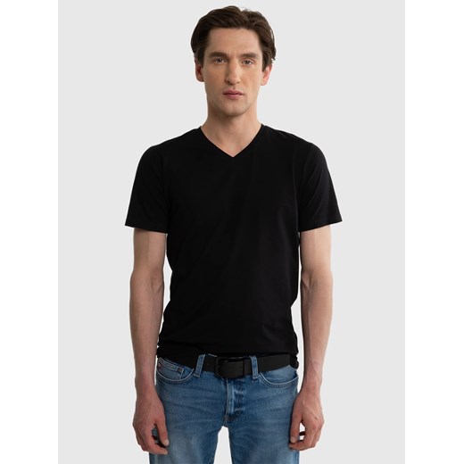Koszulka męska v-neck z bawełny supima czarna Supiclassicov 906 ze sklepu Big Star w kategorii T-shirty męskie - zdjęcie 179580311