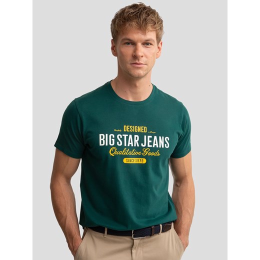 Koszulka męska bawełniana z nadrukiem zielona Messeret 304 ze sklepu Big Star w kategorii T-shirty męskie - zdjęcie 179580721