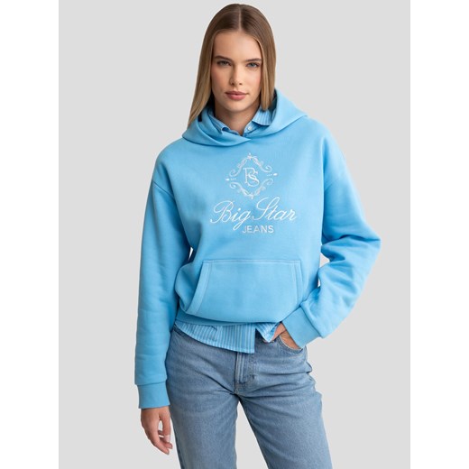 Bluza damska z haftem z kapturem niebieska Afra 401 ze sklepu Big Star w kategorii Bluzy damskie - zdjęcie 179581243