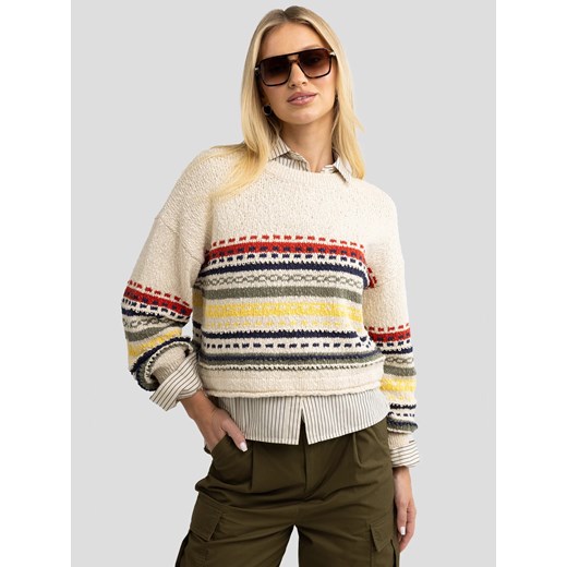 Sweter damski bawełniany w kolorowe paski kremowy Mixta 000 ze sklepu Big Star w kategorii Swetry damskie - zdjęcie 179582023