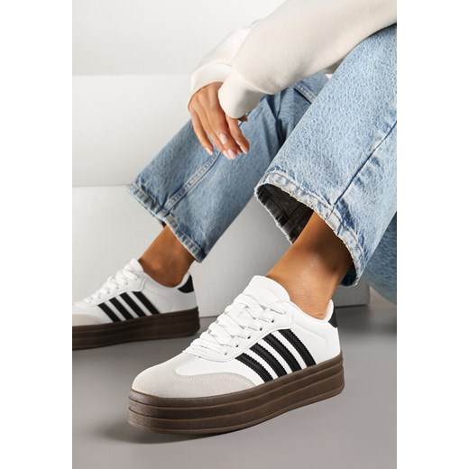 Biało-Czarne Sneakersy Kultowe Tenisówki na Grubej Podeszwie z Tłoczeniami Ellimia ze sklepu renee.pl w kategorii Buty sportowe damskie - zdjęcie 179582962