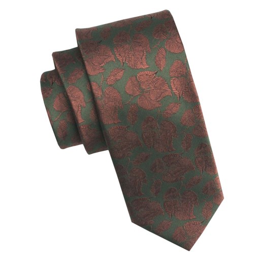Elegancki i Modny Męski Krawat - Angelo di Monti - Ciemna Zieleń, Brązowe Kwiaty KRADM2183 ze sklepu JegoSzafa.pl w kategorii Krawaty - zdjęcie 179585312