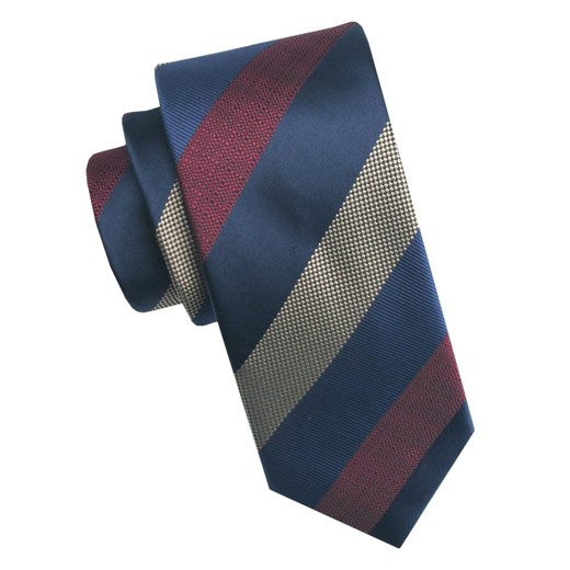 Elegancki i Modny Męski Krawat - Angelo di Monti - Duże Pasy, Granat, Beż, Czerwień KRADM2199 ze sklepu JegoSzafa.pl w kategorii Krawaty - zdjęcie 179585324