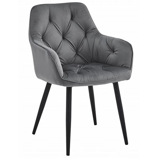 Eleganckie szare krzesło welurowe pikowane W6-L04 ze sklepu Edinos.pl w kategorii Krzesła - zdjęcie 179585812