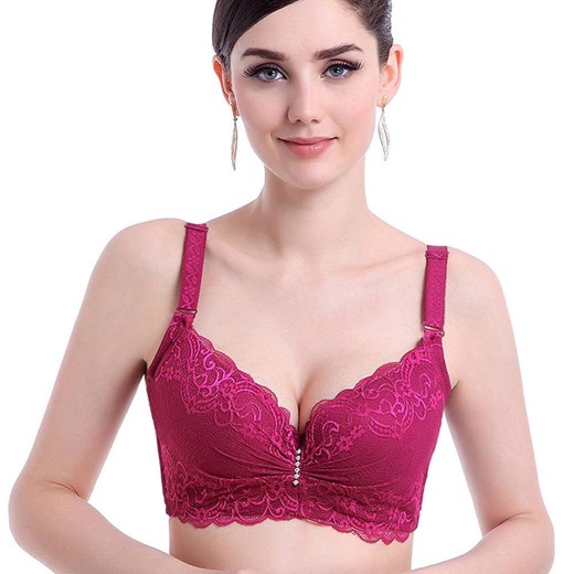 Biustonosz push-up z cyrkoniami - Bordowy C / 36 C / 36 ze sklepu Intimica.pl w kategorii Biustonosze - zdjęcie 179586782