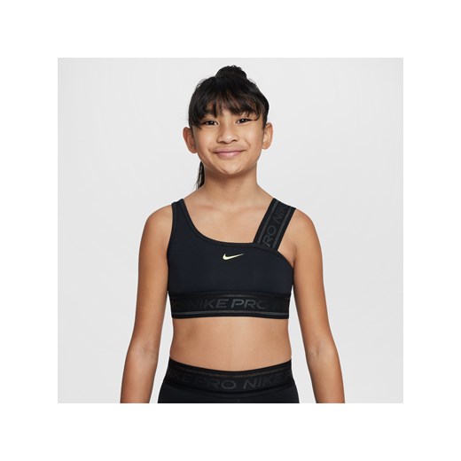 Dziewczęcy asymetryczny stanik sportowy Nike Pro Swoosh - Czerń ze sklepu Nike poland w kategorii Biustonosze - zdjęcie 179595254