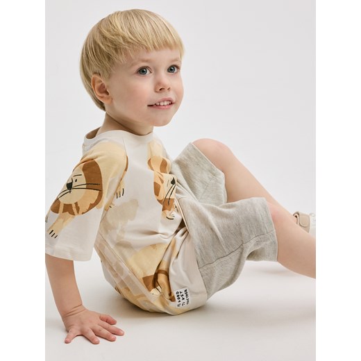 Reserved - Bawełniany t-shirt z nadrukiem - beżowy Reserved 110 (4-5 lat) Reserved