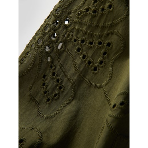Reserved - Ażurowa sukienka mini - ciemnozielony Reserved L Reserved