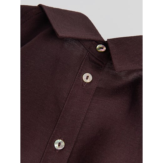 Reserved - Koszula z dodatkiem lnu - ciemnobrązowy Reserved L Reserved