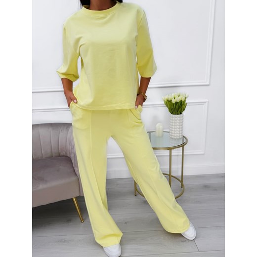 Żółty Komplet T-shirt Oversize + Spodnie Modnakiecka.pl 44 ModnaKiecka.pl