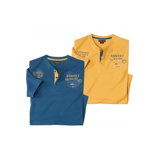 Zestaw 2 koszulek z dekoltem z guzikami Tropic Cup ze sklepu Atlas For Men w kategorii T-shirty męskie - zdjęcie 179602543
