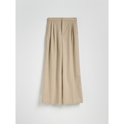 Reserved - Garniturowe spodnie z wełną - beżowy ze sklepu Reserved w kategorii Spodnie damskie - zdjęcie 179602911
