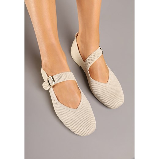 Jasnobeżowe Balerinki Ozdobione Paskiem Avanellia Renee 41 okazja renee.pl