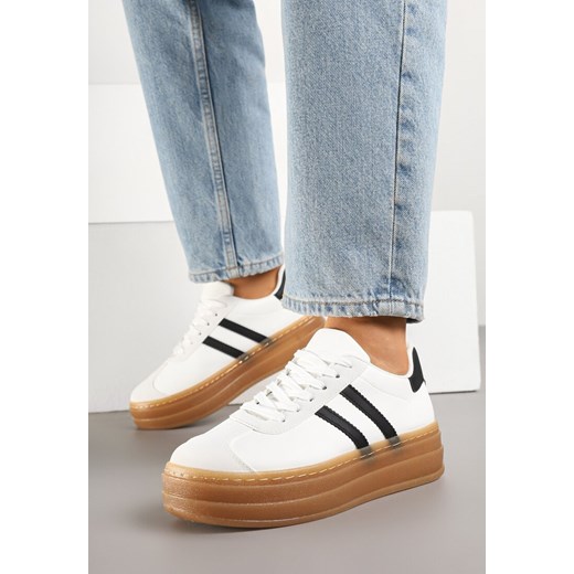 Białe Sneakersy na Grubej Podeszwie z Ozdobnym Wzorem Felimala ze sklepu born2be.pl w kategorii Buty sportowe damskie - zdjęcie 179608503