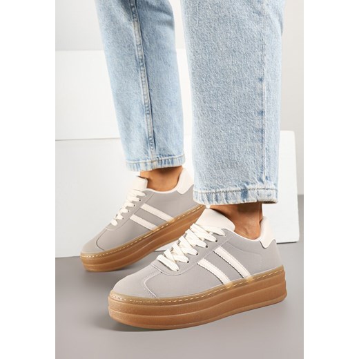 Szare Sneakersy na Grubej Podeszwie z Ozdobnym Wzorem Felimala ze sklepu born2be.pl w kategorii Buty sportowe damskie - zdjęcie 179608521