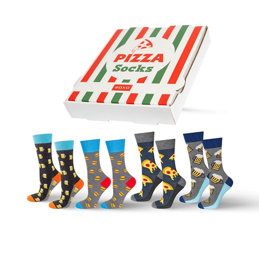 Zestaw 4x Skarpetki męskie SOXO GOOD STUFF w kartoniku pizza | nietuzinkowy upominek dla mężczyzny ze sklepu Sklep SOXO w kategorii Skarpetki męskie - zdjęcie 179611081