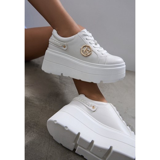 Białe Sneakersy Vices na Platformie Ozdobione Metaliczną Aplikacją Tatellia ze sklepu renee.pl w kategorii Buty sportowe damskie - zdjęcie 179611272