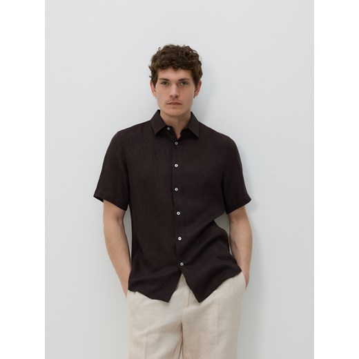 Reserved - Lniana koszula slim fit - ciemnobrązowy Reserved XL Reserved