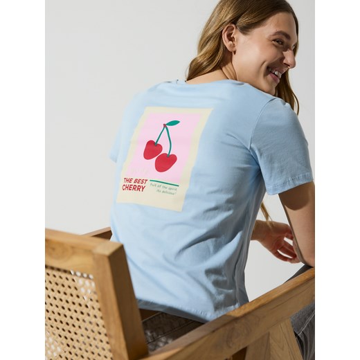 Reserved - T-shirt regular z nadrukiem na plecach - jasnoniebieski ze sklepu Reserved w kategorii Bluzki damskie - zdjęcie 179612190