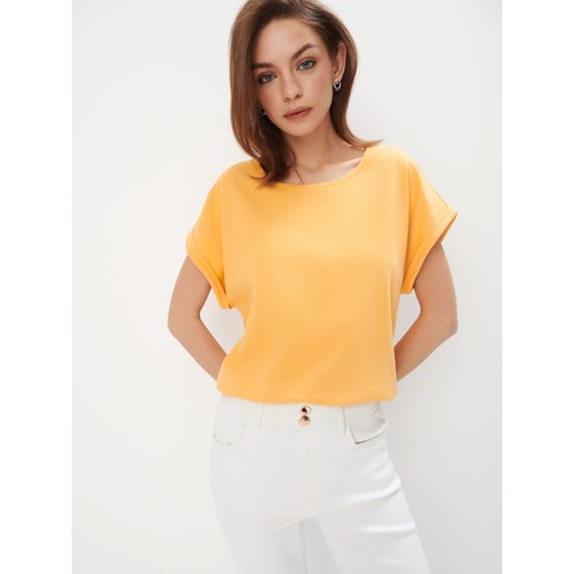 Mohito - Bawełniany pomarańczowy t-shirt - pomarańczowy ze sklepu Mohito w kategorii Bluzki damskie - zdjęcie 179618094