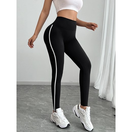 Legginsy sportowe z białymi akcentami - Czarny S ze sklepu Intimica.pl w kategorii Spodnie damskie - zdjęcie 179623330