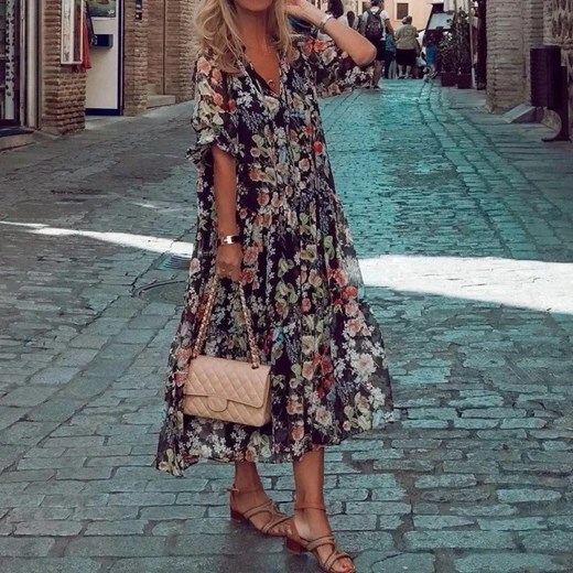 Luźna długa sukienka w stylu boho - S ze sklepu Intimica.pl w kategorii Sukienki - zdjęcie 179623414