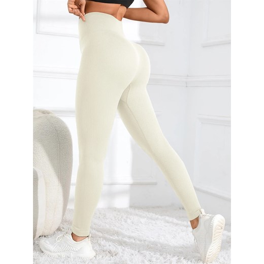 Sportowe legginsy damskie z wysokim stanem - Kremowy S ze sklepu Intimica.pl w kategorii Spodnie damskie - zdjęcie 179626411