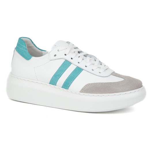 Damskie sneakersy skórzane na platformie Olivier N1068S5 białe ze sklepu ButyModne.pl w kategorii Buty sportowe damskie - zdjęcie 179628054