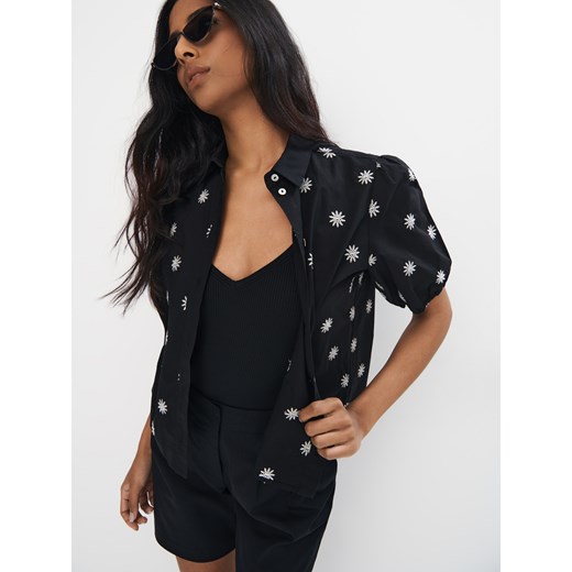 Mohito - Bawełniana koszula z krótkim rękawem - czarny ze sklepu Mohito w kategorii Koszule damskie - zdjęcie 179631360