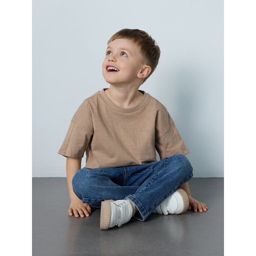 Reserved - Bawełniany t-shirt oversize - warm olive Reserved 98 (2-3 lata) Reserved