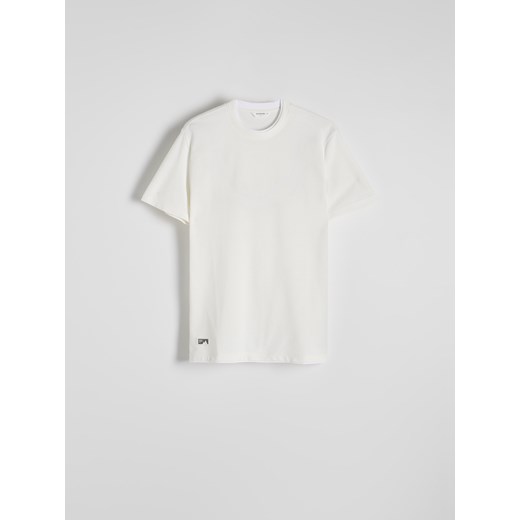 Reserved - T-shirt regular z kontrastową lamówką - złamana biel Reserved S Reserved