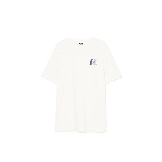 Cropp - Kremowa koszulka z haftem - kremowy ze sklepu Cropp w kategorii T-shirty męskie - zdjęcie 179644354