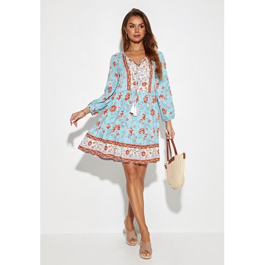 Sukienka mini w stylu boho z długim rękawem ze sklepu Jacinshop w kategorii Sukienki - zdjęcie 179645983