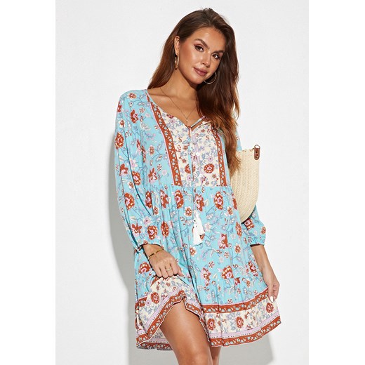 Sukienka mini w stylu boho z długim rękawem ze sklepu Jacinshop w kategorii Sukienki - zdjęcie 179645990