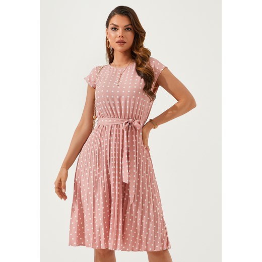 Sukienka z krótkim rękawem i modnym wiązaniem w pasie ze sklepu Jacinshop w kategorii Sukienki - zdjęcie 179646570