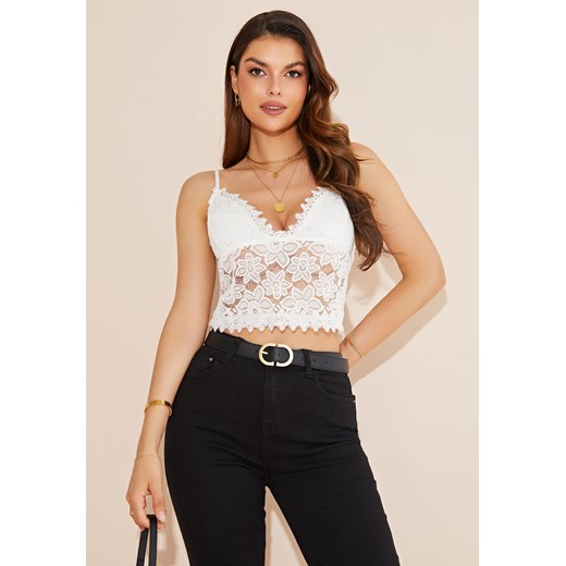 Crop top na ramiączkach z koronką ze sklepu Jacinshop w kategorii Bluzki damskie - zdjęcie 179647651