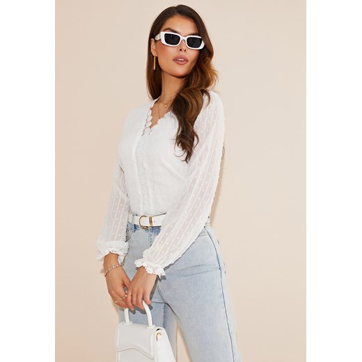 Bluzka z długim rękawem i kołnierzem V-neck ze sklepu Jacinshop w kategorii Bluzki damskie - zdjęcie 179647934