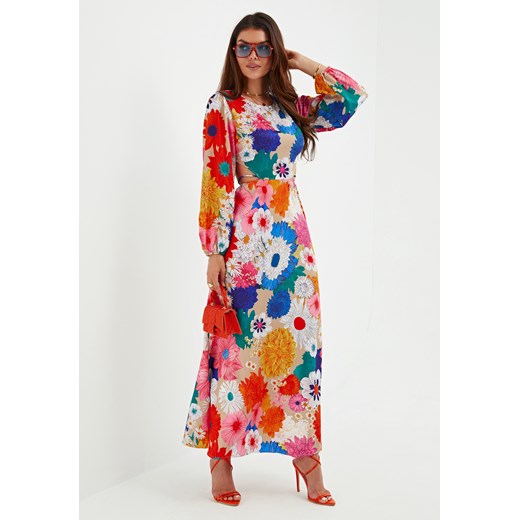 Sukienka maxi w duże kwiaty z długim rękawem ze sklepu Jacinshop w kategorii Sukienki - zdjęcie 179648464