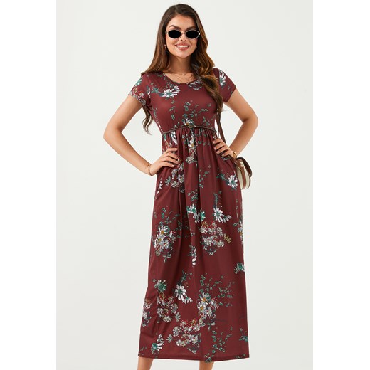 Sukienka maxi z krótkim rękawem w kwiaty ze sklepu Jacinshop w kategorii Sukienki - zdjęcie 179648561