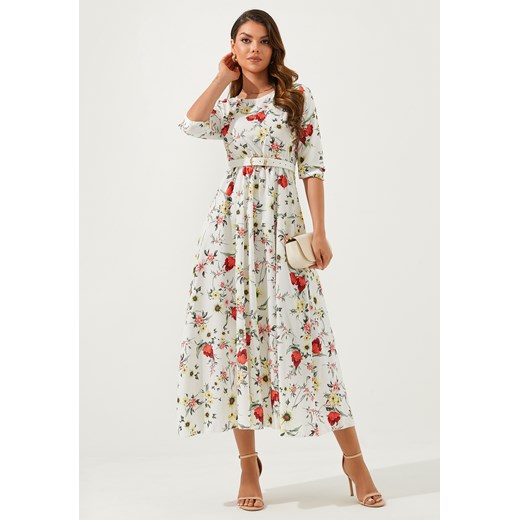 Sukienka w kwiaty maxi z rękawem 3/4 ze sklepu Jacinshop w kategorii Sukienki - zdjęcie 179648761
