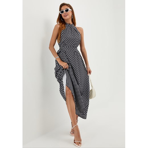 Sukienka maxi w grochy zakładana na szyję Jacinshop S Jacinshop