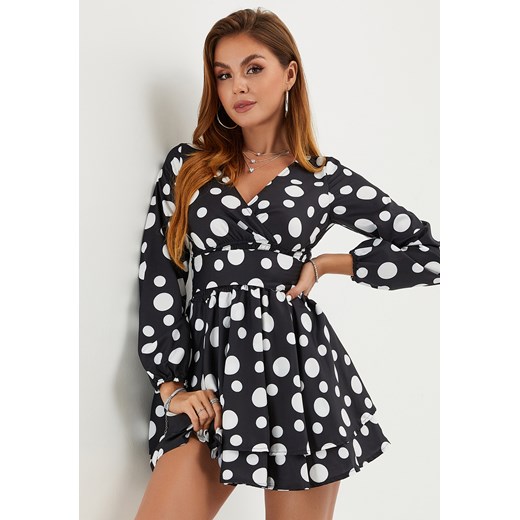 Sukienka mini w duże grochy z długim rękawem ze sklepu Jacinshop w kategorii Sukienki - zdjęcie 179649592