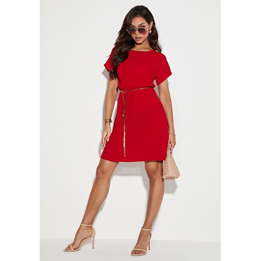Sukienka Jacinshop czerwona luźna casual mini z krótkimi rękawami