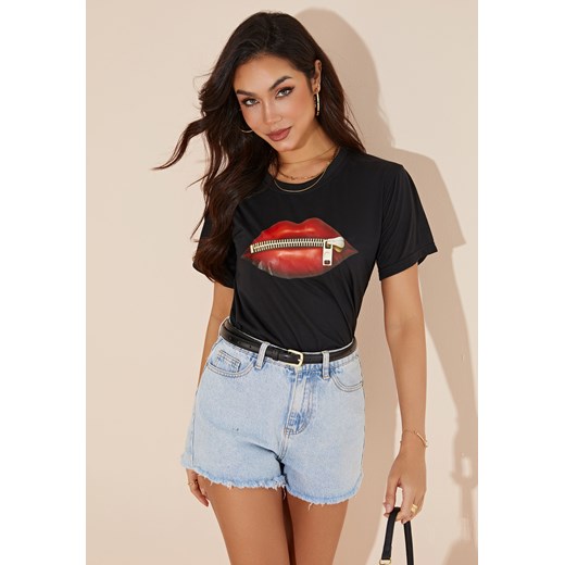 T-shirt z krótkim rękawem i grafiką ust ze sklepu Jacinshop w kategorii Bluzki damskie - zdjęcie 179650902