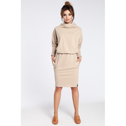 Stylowa sukienka mini z rękawami kimono - beżowa ze sklepu Cudmoda w kategorii Sukienki - zdjęcie 179651410