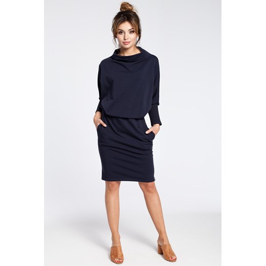 Stylowa sukienka mini z rękawami kimono - granatowa ze sklepu Cudmoda w kategorii Sukienki - zdjęcie 179651412